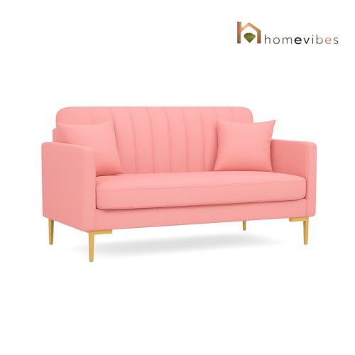 Image of 2 Seater Velum Fabric Sofa Set for Living Room, Modern Design with High Density Foam, Solid Wood Frame, Ergonomic Comfortable Seating for Home & Office (Baby Pink, 2 Seater) | Soft foam comfort, Strong wood frame