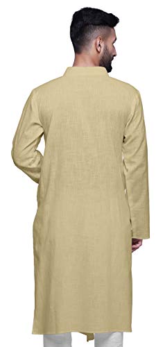 Image of Atasi Cotton Flex Designer Button Down Kurta for Men Casual Summer Wear Kurtas-XX-Large Beige