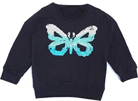 ICABLEGirls Full Sleeves Reversible Sequence Embroidery Sweatshirt Made in India (7-8 Years, Black)