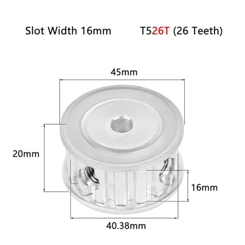 Polea T5 26 dientes tipo AF para correa síncrona de ancho 10 mm o 15 mm 3