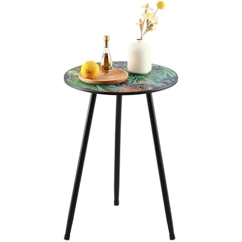 Outdoor Side Table 1 pcs Patio Side Tables for Outside Blue End Tables Small Outdoor Table Round Patio End Table Modern Metal Side Table Outside, Patio, Indoor, Bedroom, Living Room, Small Spaces Cover