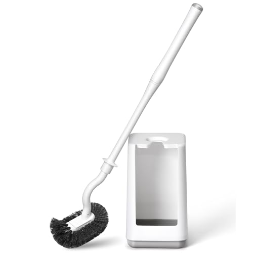BKCOYSJ Toilet Bowl Brush and Holder Sturdy Plastic Long Handled Toilet Brushes for Bathroom with Ventilated Base Easy to Assemble for Deep Cleaning (White 1)