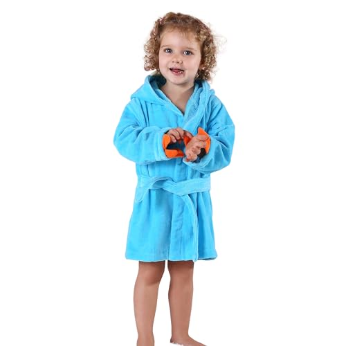 Image of MICHLEY Girls Boys Robe Cotton Towel Baby Dinosaur Style Hooded Bathrobe