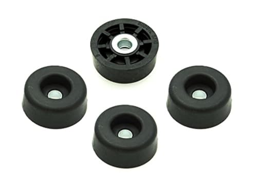Image of 4 Super Soft Round Rubber Feet w /Metal Insert - 1 inch Wide x .437 inch Tall - Non-Marking - Perfect for Furniture, Tables, Chairs, Desks, Beds, Cabinets, Benches, Sofas - Made in USA