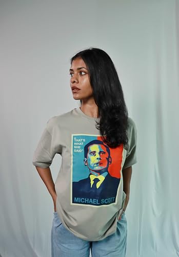 Image of Silly Panda Oversized Unisex Smoke Grey 'The Office' T-Shirt, Michael Scott That's What She Said Print, 100% Cotton