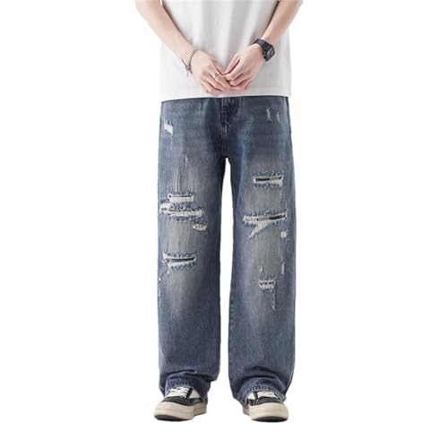 Men's Retro Ripped Slim Jeans High Street Loose Straight Wide Leg Pants