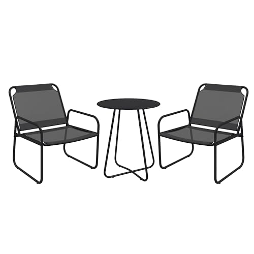 Outsunny Ensemble de Jardin 3 pièces, Salon de Jardin, 2 fauteuils 1 Table Ronde, Acier et Tissu...