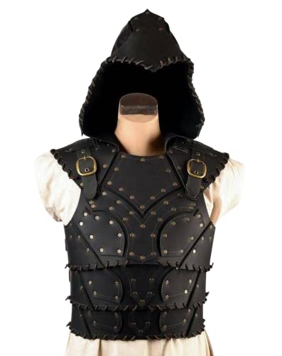 Articulated Scoundrel Armor (Torso) with Hood Larp & Cosplay Halloween Party Leather Costume (Black)
