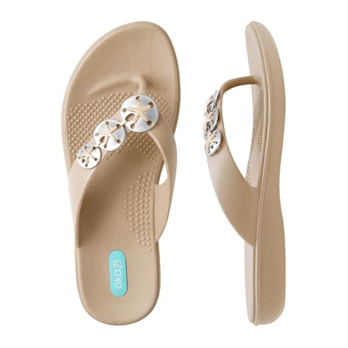 Oka-B Women's Mellita Gold Sand Dollar Flip Flop Sandal