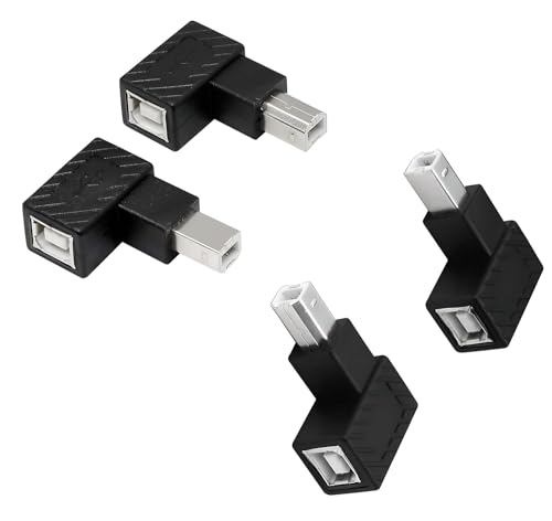 Image of 4-Piece USB 2.0 Type-B Printer Adapter; 90 Degrees USB B Male to Type-B Female; For Printer, Scanner, Mobile HDD & More