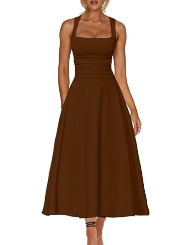 Image of Kaximil Women's Square Neck Corset A Line Maxi Dress Ruffle Ruched Waist Flowy Long Dresses
