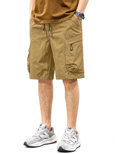 Image of Men's 100% Pure Cotton Cargo Shorts | Regular Fit Solid Knee Length Shorts with Multiple Utility Pockets | Casual Outdoor Summer Shorts for Men
