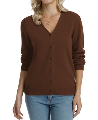 Image of QUALFORT Women's 100% Cotton Lightweight Cardigans Long Sleeve Knitted Button Down Sweater