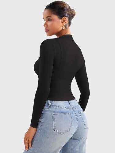 YEOREO Womens Sheer Tops Long Sleeve See Through Tops Mock Neck Slim Fit Workout Shirt Jamy Going Out Sexy Shirts2