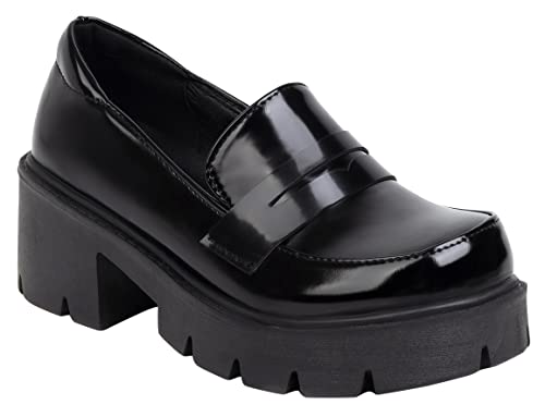 Image of Women's Platform Mary Janes Chunky Heel Ankle Strap Uniform Dress Shoes Heeled Gothic Lolita Oxfords