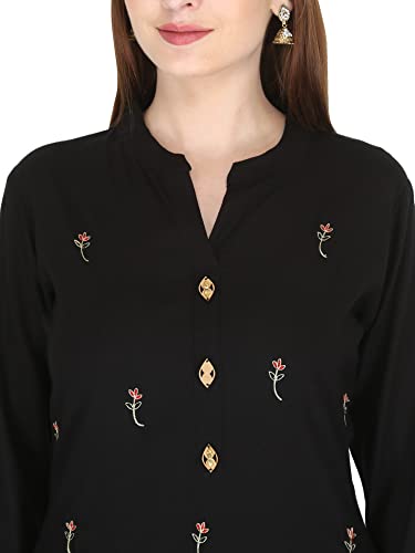 Image of Women's Rayon Straight Kurta Pant with Dupatta Set (Black)