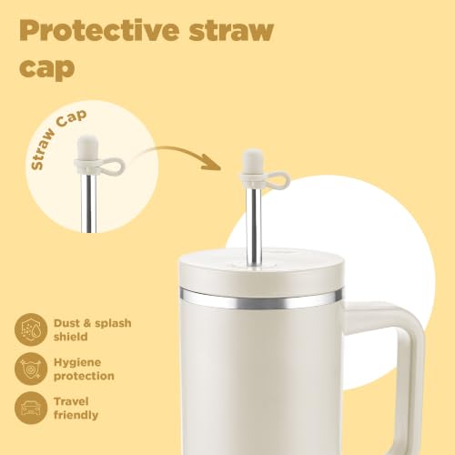 Image of Milton My Tumbler 1200 Thermosteel Double Wall Vacuum Insulated Stainless Steel Tumbler with Handle 1100ml,Leak Proof Travel Mug with Straw,Silicon Cap Cleaning Brush, Hot & Cold Beverage Flask, Ivory