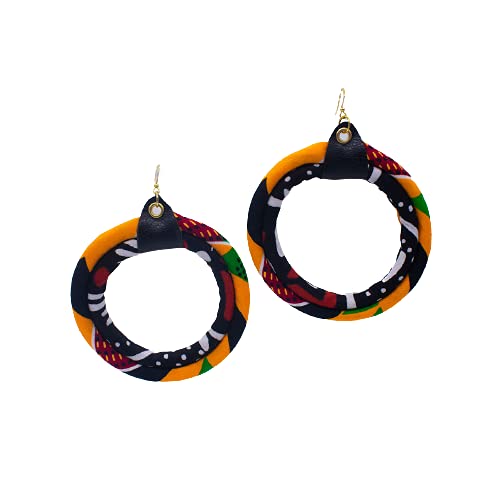Red Black Yellow Green African Hoop Earrings | Kente Print Earrings | Mud cloth print Earrings | Afrocentric Earrings3