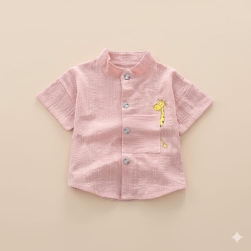 Image of A.T.U.N. (ALL THINGS UBER NICE) Baby Boys 100% Cotton Shirt | Mandarin Collar Half Sleeve Shirt with Cute Printed Design | Button Front Soft Fabric Shirt | Comfortable Stylish Top Wear for Babies