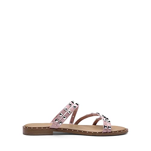 Image of DREAM PAIRS Women's Clear Studded Rhinestone Slide Sandals Slip on Open Toe Cute Flat Sandals for Summer