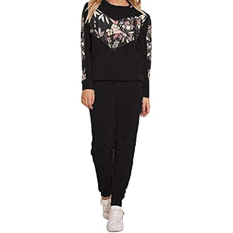 Ladies Animal Floral V Panel Tracksuit Womens Plus Size Sweatshirt Joggers Set Black/Peach Flower UK 22-24 Cover