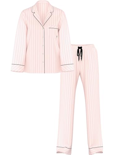 Victoria's Secret Flannel Long Pajama Set, Sleepwear for Women, Pink Iconic Stripe, XXL - image 3