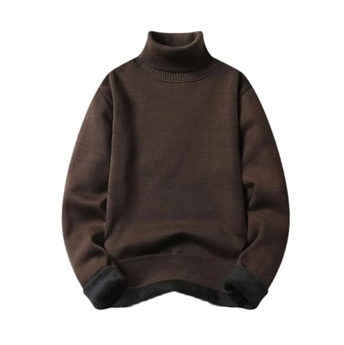 Men's Winter Fleece Turtleneck Sweater Fashion Slim Fit Knitted Solid Color Warm Pullover