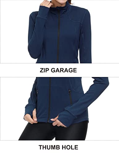 Dolcevida Womens Sports Jackets Zip Up Workout Yoga Jacket With Pockets(Navy,Large) #TOP4