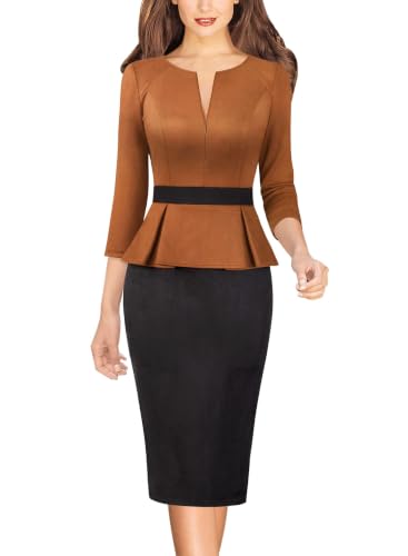 Image of VFSHOW Womens Work Business Office Front Zipper Peplum Church Sheath Dress