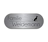 Edelstahl Türschild mit Gravur | Tür Namensschild selbstklebend o. mit Bohrlöchern | Haus Schild personalisiert mit Namen & vielen Motiven | wetterfestes Haustürschild Klingelschild graviert