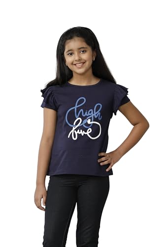 Image of Under Fourteen Only Girls Cotton Round Neck Full Sleeve Crop Top T-Shirt | Soft Jersey Fabric with Big Graphic Print | Stylish & Comfortable Casual Wear | Neavy (10-11 Years)