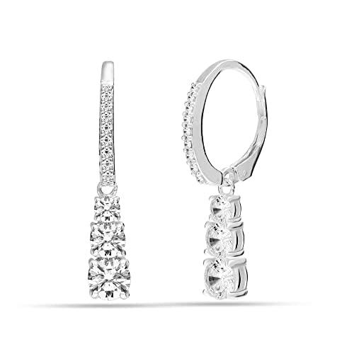 LeCalla 925 Sterling Silver Leverback Earrings | Silver CZ Lever-Back Drop Earring | Lightweight Zirconia Drop Dangle Earring for Women