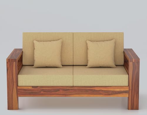 Image of Furniture Solid Sheesham Wood 2 Seater Sofa Set | Multipurpose Wooden Two Seater Lounge Sofa Set Furniture for Living Room, Home and Office (Honey Finish)