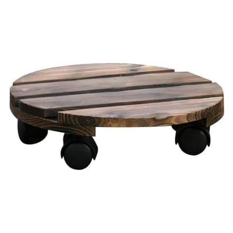 FRAKYEN Plant Stand with Wheels Heavy Duty 10" Wodden Plant Caddy Round Plant Dolly Rollers Plant Roller Base with Metal Lockable Casters for Outdoor Indoor Plant Pot Flower Pot Patio Cover