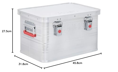 STIER Alubox, Aluminiumbox 30L, Staub- und spritzwasserresistent mit Gummidichtung und 2 Klapphandgriffen, Transportkiste aus verchromten Stahl und stabilen Hebelspannverschlüssen