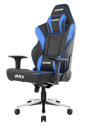 AKRacing Masters Series Max Gaming Chair with Wide Flat Seat, 400 Lbs Weight Limit, Rocker and Seat Height Adjustment Mechanisms - Black/Blue - Thumbnail 2