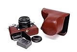 Handmade Genuine Real Leather Full Camera Case Bag Cover for Olympus Pen-F Pen F Bottom Open Brown C