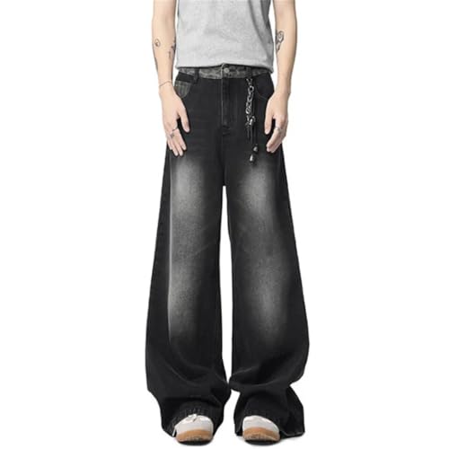 Men's Rhinestone Washed Distressed Jeans, Y2K High Street, Loose Straight Wide Leg Denim Pants