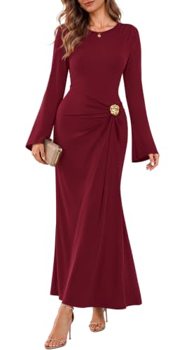 Sipaya Red Maxi Bodycon Dresses for Women Wedding Guest Formal Business Casual Long Sleeve Cocktail Outfits Midi Fall Fashion Winter Clothing Funeral L - image 1