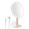 Eygood Kosmetikspiegel Mit Dimmbares LED Licht, 8x Vergrößerungsspiegel, Tischspiegel Schminkspiegel mit Beleuchtung für Zuhause und Unterwegs(Roségold)