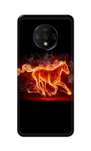 Image of PRINTFIDAA Printed Hard Back Cover Case for OnePlus 7T Back Cover (Fiery Horse) -112