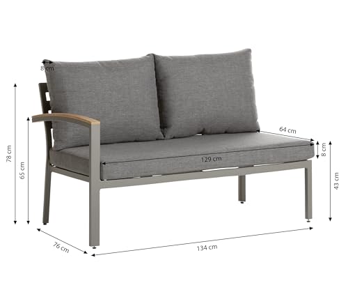 Dehner Garten-Lounge Colmar, 4-teilig, 5-Sitzer, inkl. Tisch und Polster, Aluminium/FSC®-zertifiziertes Teakholz/Olefin, grau/braun