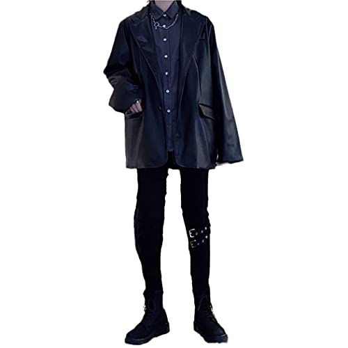 Veste de moto en cuir noir style coréen marron foncé S - 3