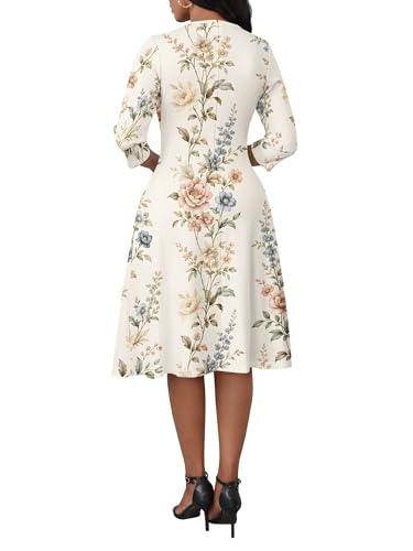 Image of PinkPatty Women's Casual 3 /4 Sleeve Midi Dresses Fit and Flare Church Work Dress with Pockets