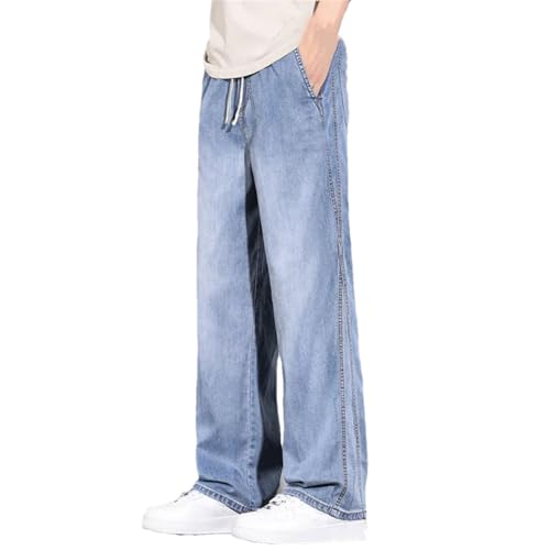 Hndudnff Men Stretch Waist Jeans Comfortable Soft Trousers Drawstring Casual Denim Pants with Pockets