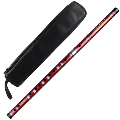 Bamboo Flute Professional Bitter Bamboo Dizi Handmade Traditional Chinese Musical Instrument Suitable for Beginners (Red, C Key)