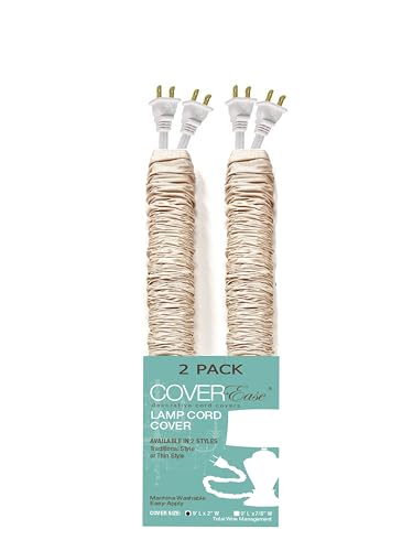 Image of COVEREase Tan /Straw Faux Silk Fabric Lamp Cord Cover - Cable Sleeve, Wire Cover, Cord Hider for Cable Management (2 Pack, 9 ft, 2 in, 2 Strands)