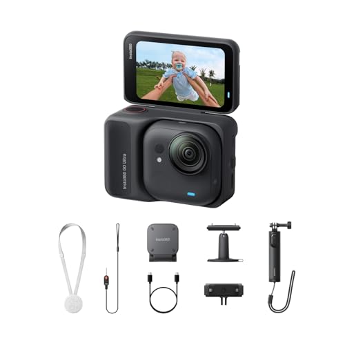 Insta360 GO Ultra Creator-Bundle Nachtschwarz - freihändige 4K Mini-Cam, leicht & mobil, top bei wenig Licht, überall anbringbar, FlowState-Stabilisierung, 200 Min Akku, 10 m wasserdicht, Lauf-Cam