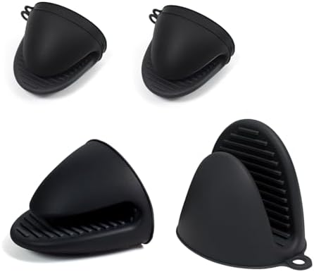 Silicone Oven Mitts Heat Resistant Hot Pot Holders Set for Kitchens - Mini Oven Mittens Silicone Rubber Gloves Small Pot Pinch Grip for Cooking & Baking, 6 Pack Black
