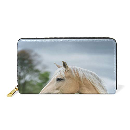 Preisvergleich Produktbild GIGIJY Geldbörse mit schönem Lavendelblume und Pferd, mehrere Kreditkartenfächer, Tasche für Frauen, echtes Leder, mit Reißverschluss